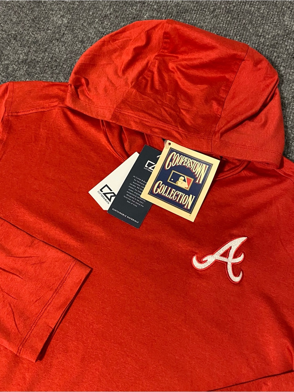 Atlanta Braves Cutter & Buck Coastline Mens L Epic Comfort Hooded Shirt NWT